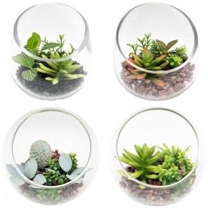 ガラス卓上の装飾的な地球の表示花瓶が付いている人工的な多肉植物